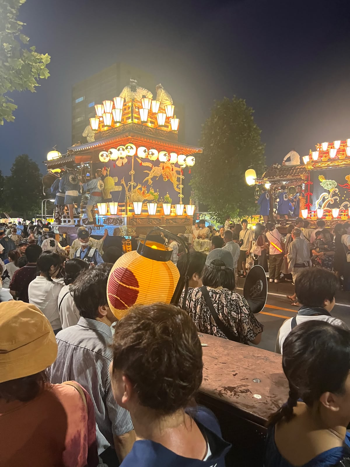 A lantern-lit festival float (dashi) at the Kumagaya matsuri